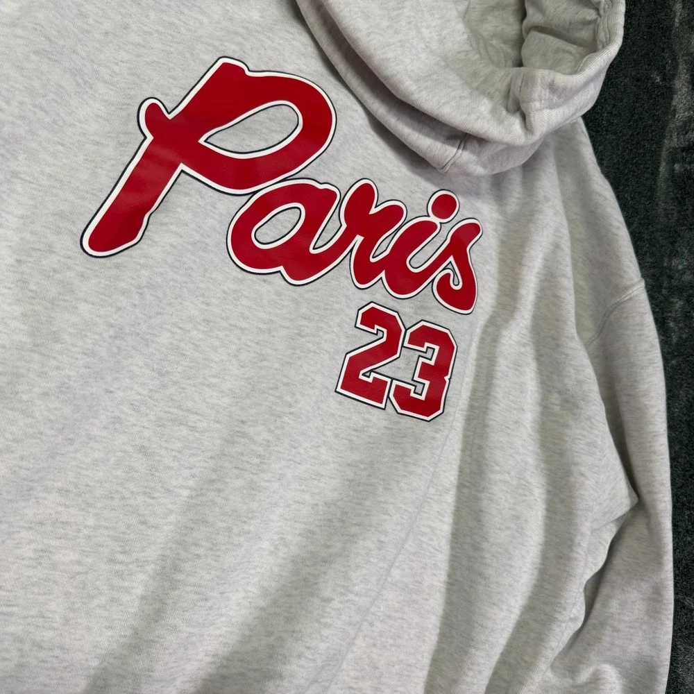 Jordan Fleece Pullover Hoodie Men 2XL Birch Heather Grey PSG Paris 23 Script‎